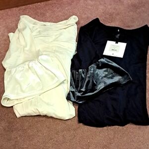 Agnes & Dora Adore Tunic Dresses Cream and Gray Velvet Sleeves